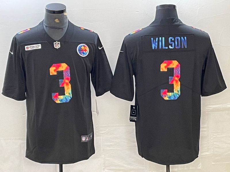 Men Pittsburgh Steelers #3 Wilson 2024 Nike Black Rainbow Limited NFL Jersey->pittsburgh steelers->NFL Jersey